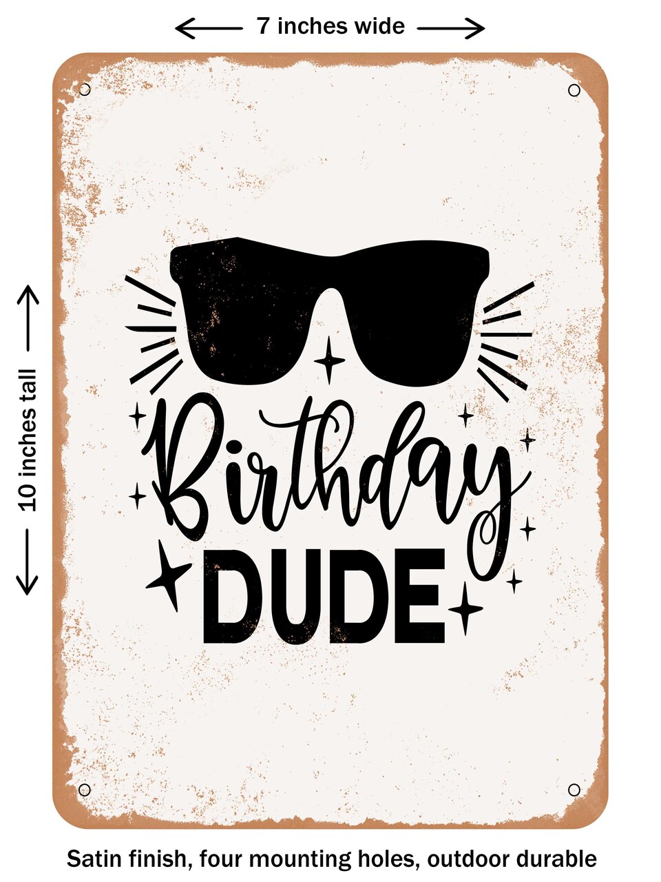DECORATIVE METAL SIGN - Birthday Dude - 4 - Vintage Rusty Look